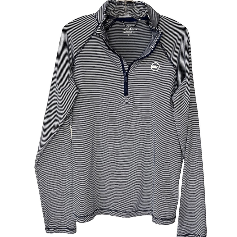 Vineyard Vines Boys Blue Depth Stripe Sankaty Half-Zip Pullover Size Large